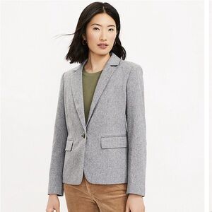 Loft Blazer Jacket Gray Herringbone Elbow Patches  Cotton Size 10p